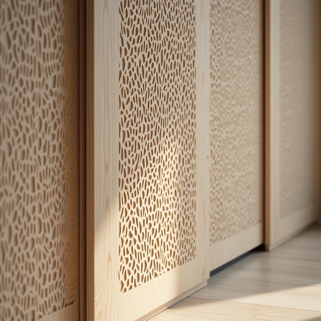 Mẫu cánh lùa tủ áo gỗ CNC với họa tiết trang trí độc đáo